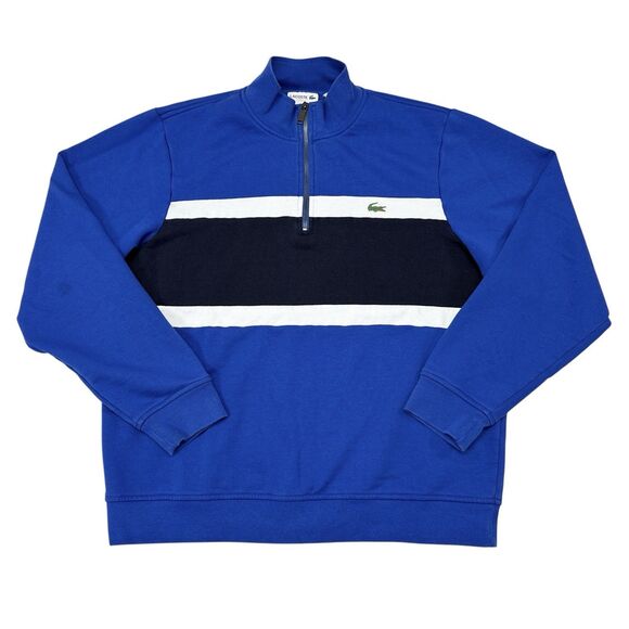 Lacoste Sweater MensSize XXL Blue 1/4 Zip Pullover Casual Cotton Peru Colorblock - Picture 1 of 9